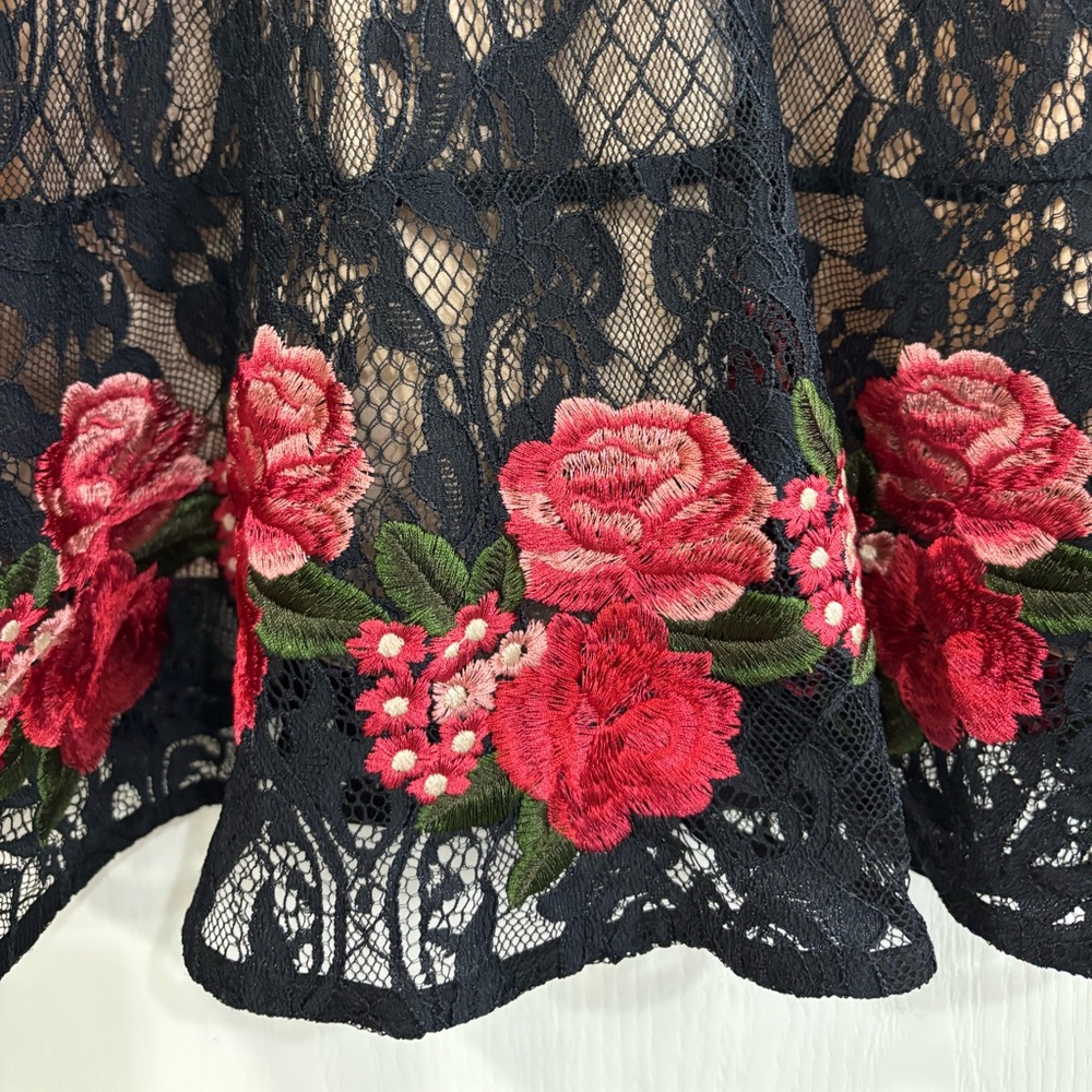 Foxiedox Black Lace, Embroidered Rose Peplum Dress - Picture 3 of 7